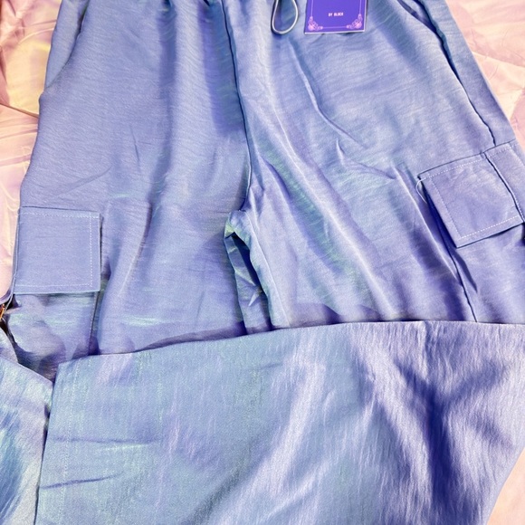 Posh Blue Wide Leg Pants with Elastic Waistband - Picture 4 of 7